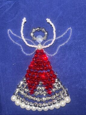 Beaded Red and Silver Angel Ornament